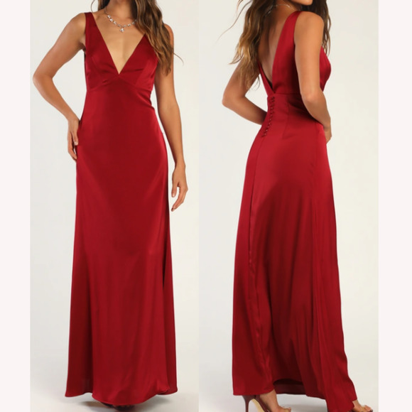 Lulus Dresses & Skirts - LULU'S SZ M Appetite for Extravagance Wine Red Satin Button-Back Maxi Dress 0B13